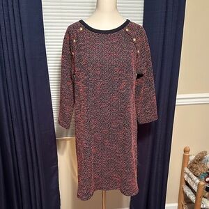 Talbots Black and Red Textured Long Sleeve Dress
